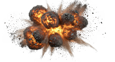 Dramatic Fiery Burst Explosion Isolated with Energy Heat and Smoke