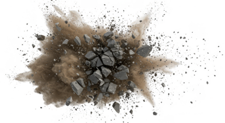 Explosion of Dust Smoke and Rock Debris Transparent Background