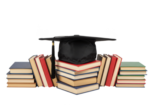 Education Still Life with Books and Graduation Cap Transparent PNG