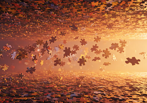 Falling Puzzle Pieces A Warm Golden Abyss
