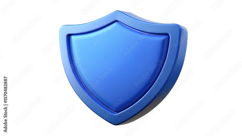 Poster a glossy blue shield symbol with a raised border and subtle shading representing protection and secu