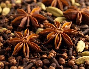 Obraz premium Aromatic Spices with Star Anise, Cloves, and Cardamom on Tabletop