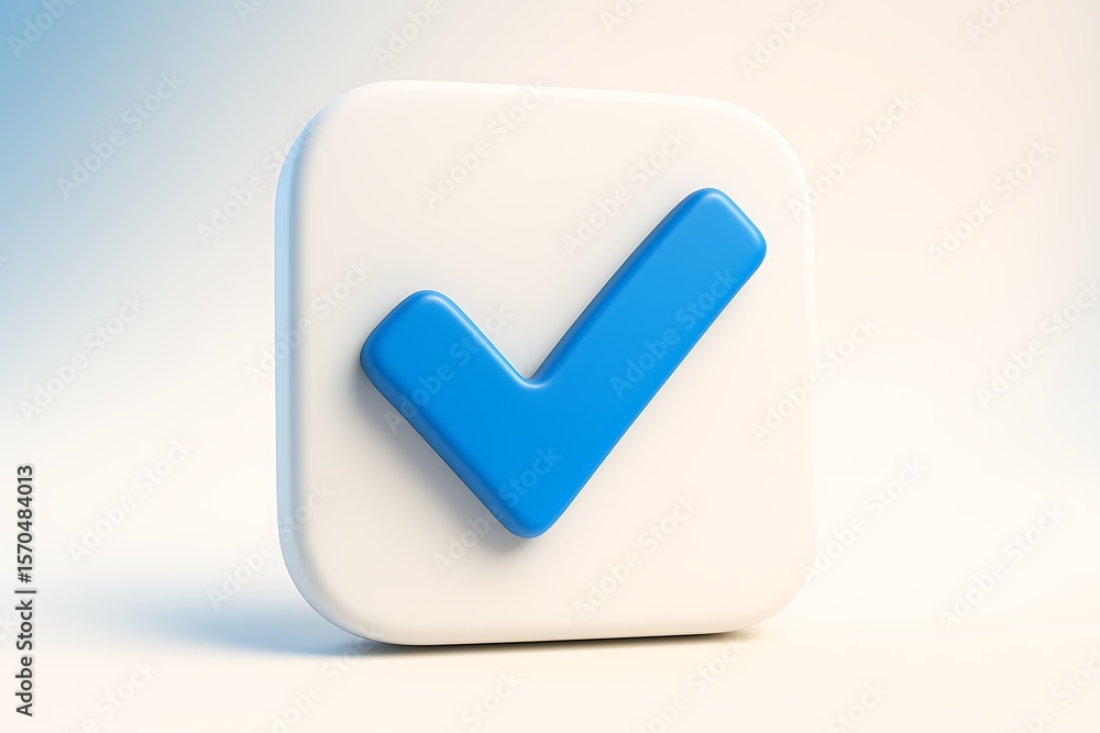 Poster clean 3d render of a blue check mark inside a white rounded square icon