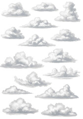 Fluffy White Clouds Isolated on Transparent Background Graphic Illustration