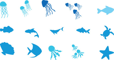 Diverse Ocean Animal Silhouettes Set