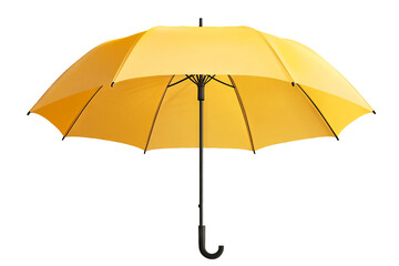 Bright yellow umbrella isolated on transparent background, ultra-high-resolution PNG cutout ideal for summer-themed designs, marketing graphics and web projects