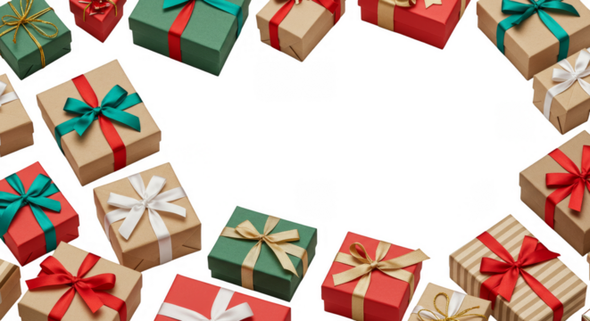 Gift Box Presents with Ribbons and Festive Decoration Celebration PNG