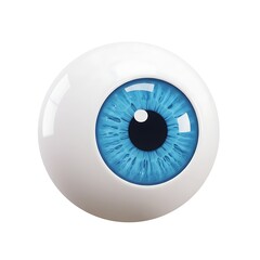 A closeup of a vibrant blue human eye, isolated on a white background