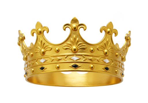Golden Crown Royalty King Power Wealth Symbol on Transparent Background