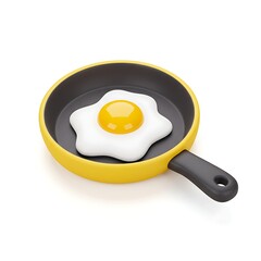 A single fried egg in a yellow frying pan isolated on white background