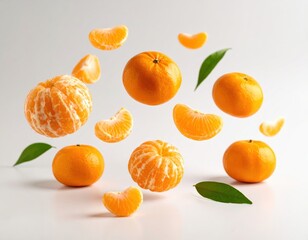 Fresh and Juicy Oranges and Tangerines Floating in Air