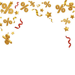 Golden Percentage Star Confetti Celebration Discount Sale Isolated
