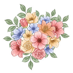 Floral Bouquet Transparent Background Watercolor Illustration Isolated