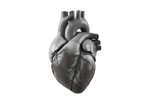 Gray Heart 3D Anatomy Medical Organ Health Isolated Transparent Background - Powered by Adobe
