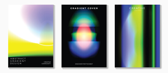 Fototapeta na wymiar Modern gradient poster on dark background vector set. Cover template with vibrant perspective geometric shapes different. Modern Design for wall art, flyers, brochures, covers and web banners.