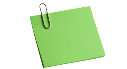 Green Note Paper Memo with Metal Clip Isolated Transparent PNG