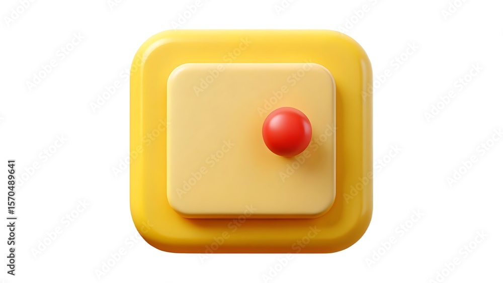 Poster a minimalist 3d render of a red sphere resting on a light yellow square which is placed on a darker 