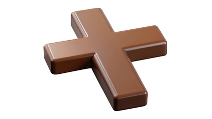 Obraz premium A smooth glossy three dimensional chocolate plus sign symbol isolated on a clean white background isolated on white background