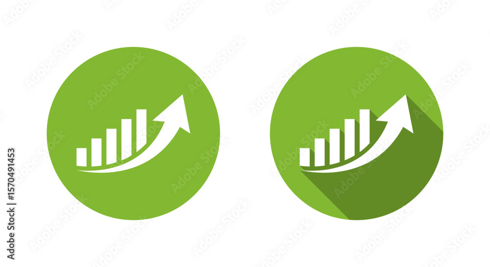 Poster bar graph with upward curved arrow. growth, success, and progress symbol with long shadow