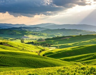 Fototapeta premium Green Rolling Hills Valley Scenic View