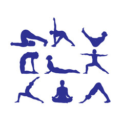 silhouette of a series of vector icons of yoga activities