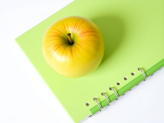 green apple on notebook