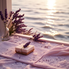 lavender soap and lavender on the beach