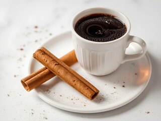 cup of coffee with cinnamon sticks