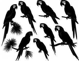 Obraz premium Vector parrot silhouettes of amazon jungle isolated on white background 