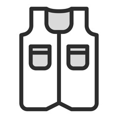 Fishing vest icon, an outdoor jacket with pockets, a concept for hobby, camping, trekking, hunting, and adventure, a simple design with gear