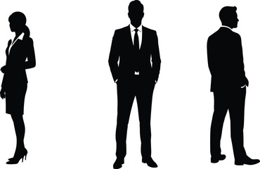Corporate silhouette team, business people in suit, professional posture, leadership concept, male female executives, standing pose, office attire style