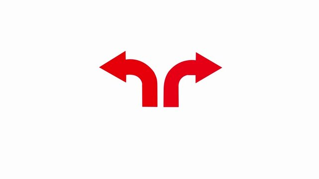 Abstract direction arrow sign icon animation. arrow red color  directional 2 side arrow animation. 4k video.