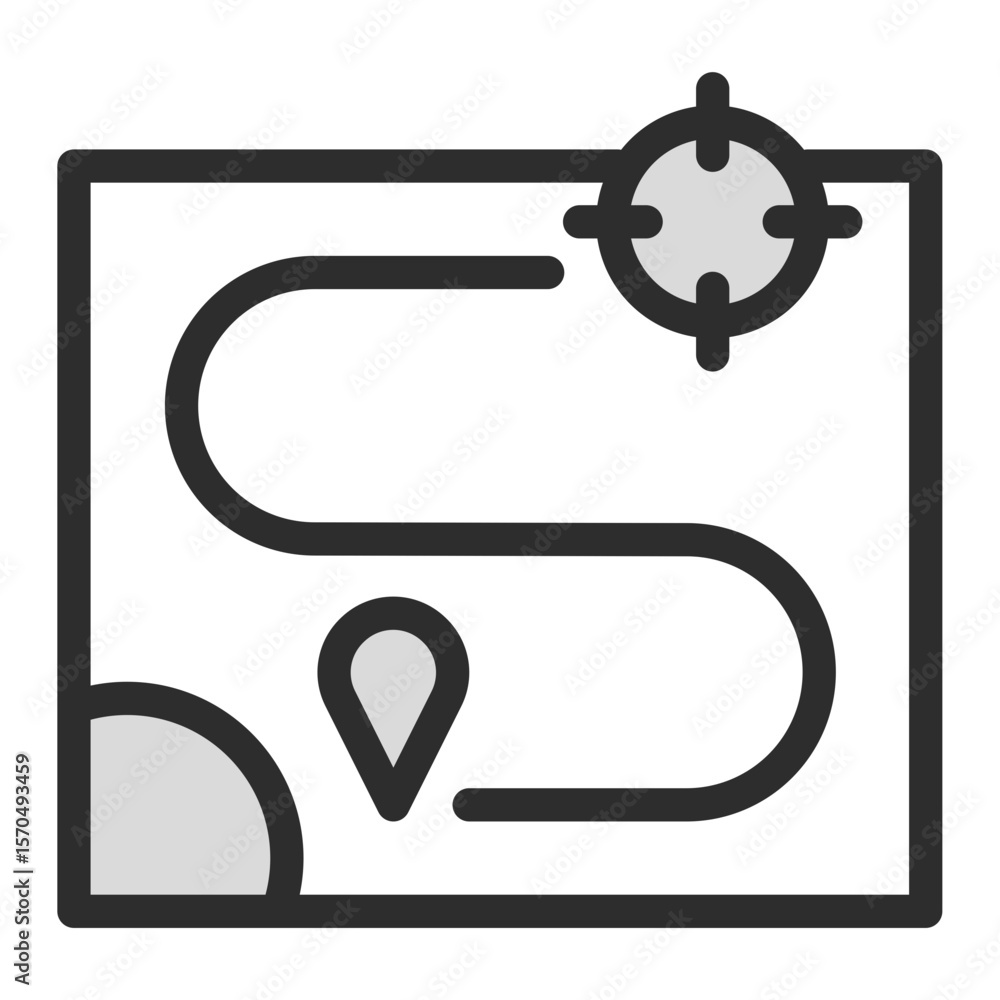 Poster map route icon navigation direction gps location target destination journey path travel discover exp