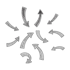 Set of curved arrow illustrations in different directions.