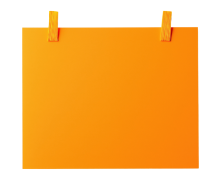 Blank orange paper sheet attached with adhesive tape pieces isolated on transparent background