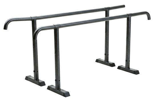 Metal dip bars for strength and calisthenics exercises isolated on a transparent background