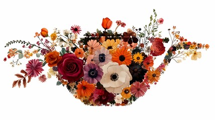 teapot with herbs and flowers for herbal tea (valerian, echinacea, liquorice). Hand drawn illustration, isolated on white background.