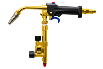 Brass and black gas blowtorch for welding and brazing work isolated on a transparent background