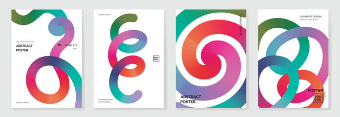 Modern gradient poster background vector set. Cover template with vibrant wavy line. Modern Design for wall art, flyers, brochures, covers and web banners.