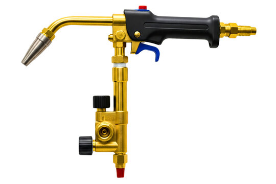 Brass and black gas blowtorch for welding and brazing work isolated on a transparent background