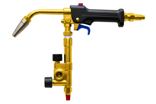 Brass and black gas blowtorch for welding and brazing work isolated on a transparent background