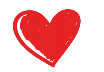 Hand Drawn Red Heart Shape Doodle Style on Transparent Background