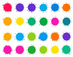 Paint splash shape colorful set. Round ink splatter flat collection, decorative shape