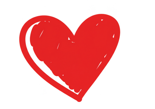 Hand Drawn Red Heart Shape Doodle Style on Transparent Background