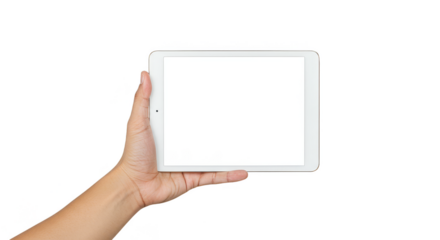 Hand Holding White Tablet Mockup Transparent Background Illustration