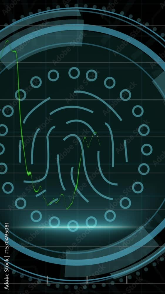 Poster animation of cyber security text, scope scanning and data processing