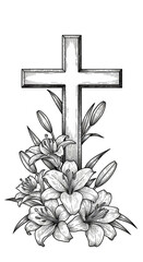 Illustration of Religious Cross with Lilies Flowers and Transparent Background