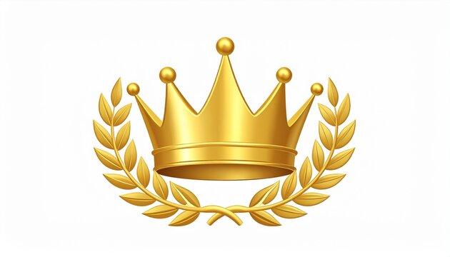 Gold crown and laurel wreath, 3d vector logo