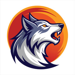 Fierce Wolf Illustration with Orange Background and Bold Colors