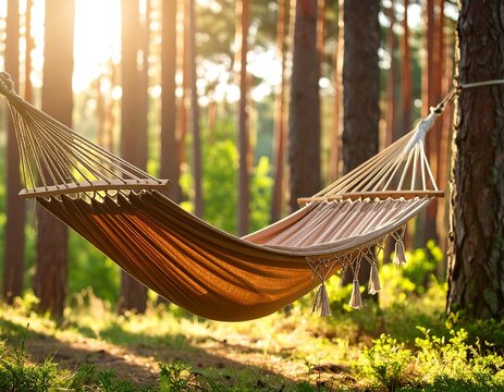 Hammock in sunlit forest